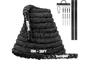 Yes4All Battle Exercise Training Rope With Protective Cover – Steel Anchor & Strap Included - 1.5/2 Inch Diameter Poly Dacron