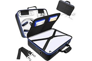 Haldane Hard Shell Carrying Case Compatible with PS5 Shock-Proof 1680D Oxford Organizer Protective Travel Case Partition Design Perfect Protect Console/Disk/Controller/Headset and Gaming Accessories