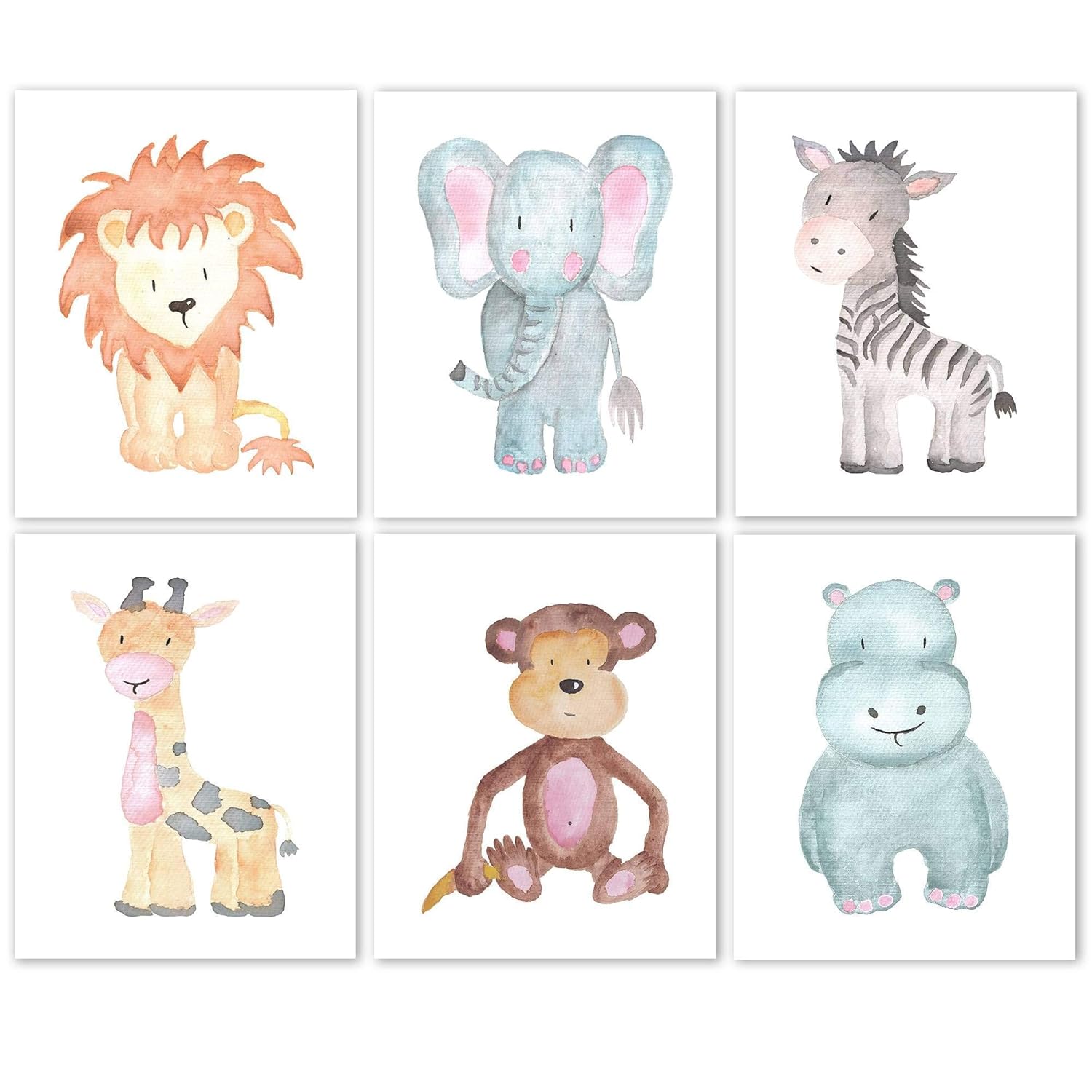Amazon Com Baby Lion Elephant Giraffe Monkey Hippo Zebra Poster Prints Set Of 6 8x10 Unframed Photos Wall Art Decor Under 20 For Home Shop Nursery Student Babies Teacher Earth Safari Animals