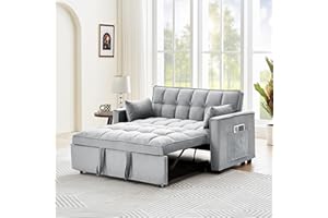 Miscoos 55" Pull Out Couch-3 in 1 Convertible Sofa Bed, Comfy Velvet 2 Seater Loveseat Sleeper Chair Bed, Lounge Sleeper Sofa with Pullout Bed for Small Space Apartment Dorm (Not Full Size)