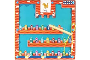 ALUABI Wooden Magnetic Alphabet Maze, Montessori Fine Motor Skills Toys for 3+ Year Old Boys and Girls, Magnetic Ship Letter Puzzle Board for Toddler Preschool Learning Activities
