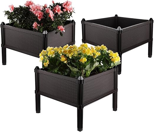 ComSaf Huerto Urbano Kit Planter Marrón Cuadrado Paquete de 3 ...