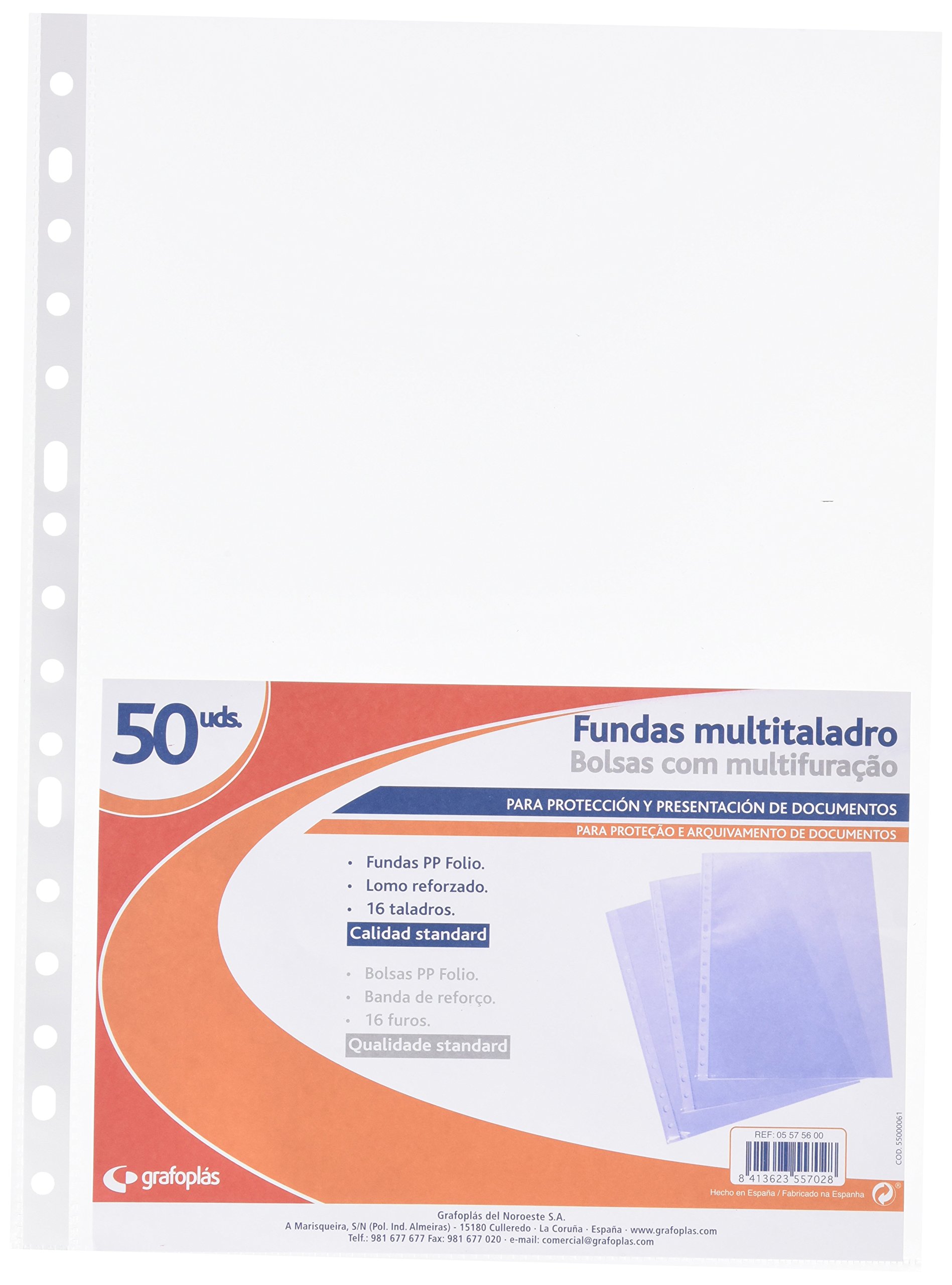 Grafoplas 5575600 – Pocket Cover with Drills in Polypropylene, Transparent.