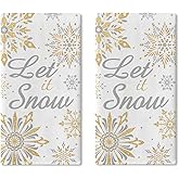 Croar Winter Gold Snowflake Kitchen Dish Towel, Golden Let It Snow Drying Hand Towel Baking Cooking Cloth, Christmas Seasonal Home Decoration 18 x 26 Inches