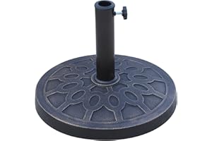 Outsunny 18" 26 lbs Round Resin Umbrella Base Stand Market Parasol Holder with Beautiful Decorative Pattern & Easy Setup, for Φ1.5, Φ1.89 Pole, for Lawn, Deck, Backyard, Garden, Bronze