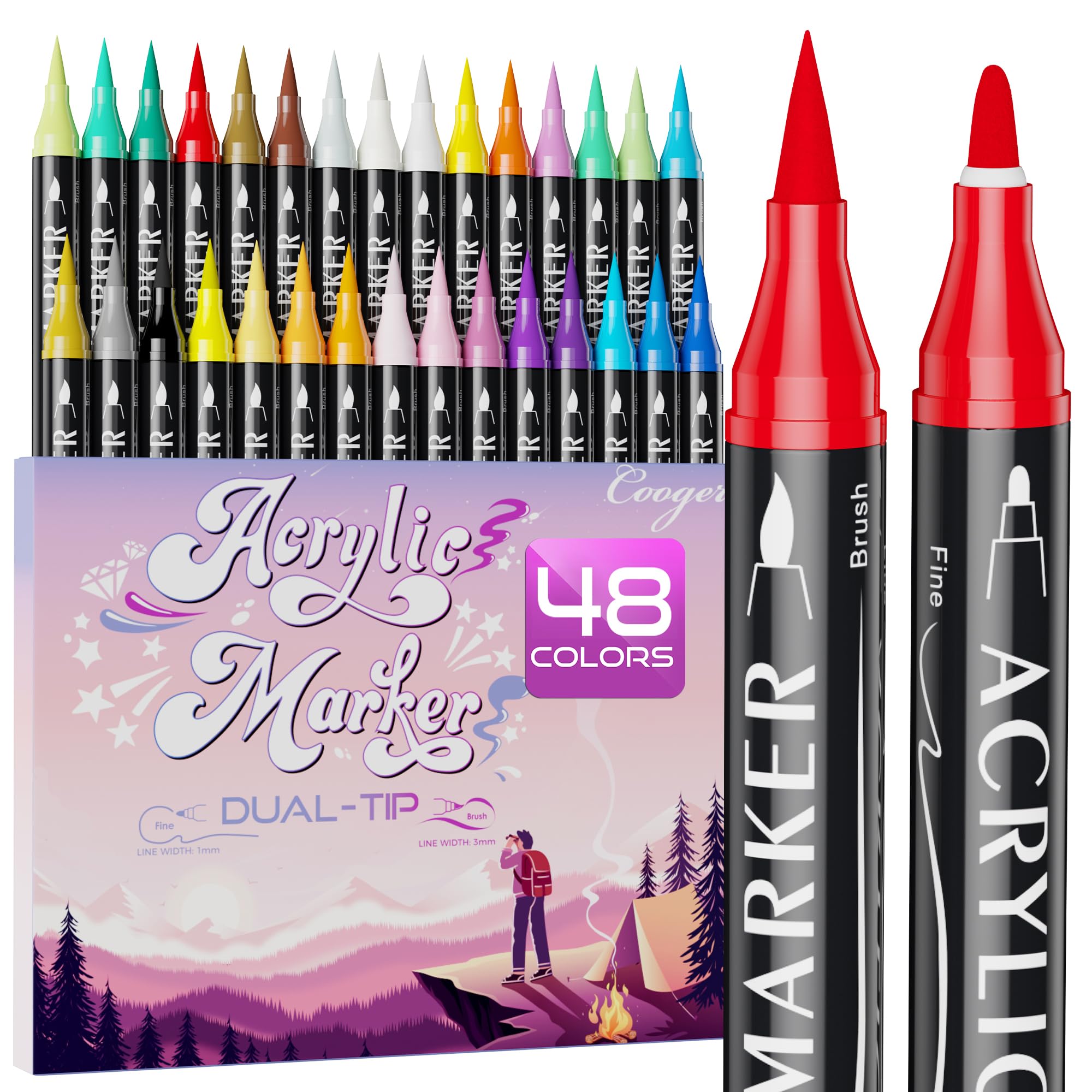View 1 of 19 Colors Dual Tip Acrylic Paint Markers,Fine Tip and Brush Tip Permanent Acrylic Paint Pens For Rock Painting, Canvas, Wood, Glass, Ceramic, Fabric, Plastic, Egg, Scrapbook,Art Painting Supplies Kit