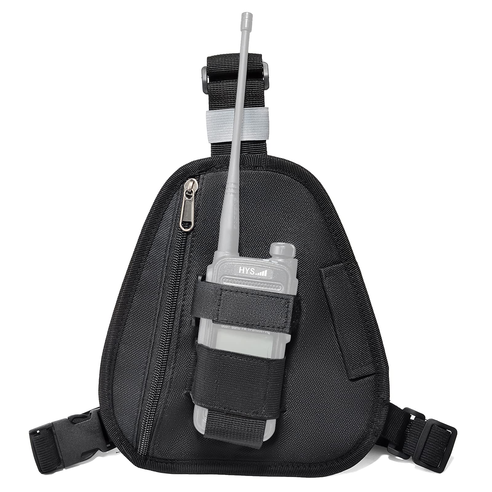 HYSHIKRA Walkie Talkie Chest Harness Radio Holder with Strap Compatible with Baofeng Motorola Kenwood Midland Presiden Randy (III) 3 Two Way Radio (Large, Black)