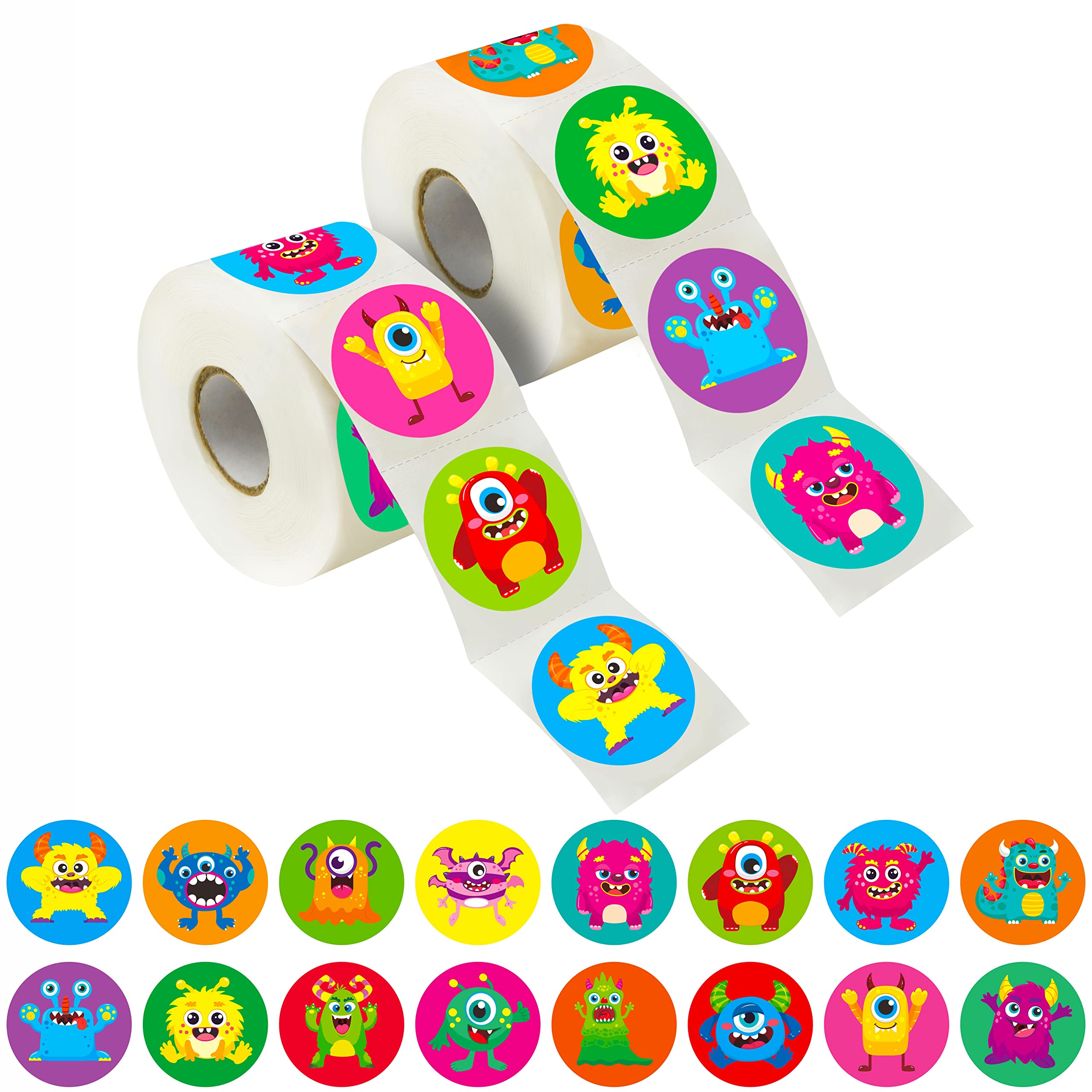 Hebayy 600 PCS Cartoon Monster Stickers for Kids, Party Decoration Teacher Reward Encouragement Motivational Decals 16 Designs Value Pack (1.5" in Diameter)