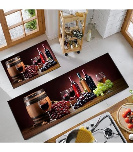 Amazon.com: Kitchen Rug Sets 3 Piece,Glasses of red and White Wine Served  with Grapes on a Wooden Background,Floor Mats Washable Doormat Anti Fatigue  Non-Slip Kitchen Runner Rug Farmhouse Bedroom Area Carpet :