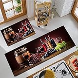 JWXCBIM Red Wine Kitchen Rug 2 Piece Set, Farmhouse