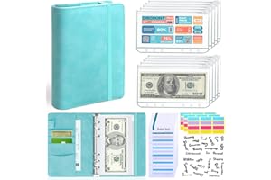 LINTRU Budget Binder with Zipper Envelopes, Budget Book with Cash Envelopes, Premium Pu Leather A6 Binder with Expense Budget Sheets and Stickers, Savings Binder for Budgeting (Ice Green)