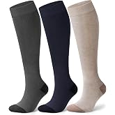 SAIWEYNEE Compression Socks for Women 15-20 mmHg, Viscose from Bamboo, 3-Pair Knee High for Flying, Work &amp; All-Day Comfort