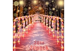 OVVNYXE 20 Pack 36" Candy Cane Lights Outdoor Pathway Real 30" Tall Candy Cane Pathway Lights, 62FT Christmas Decorations Outside, 8 Falshing Modes Christmas Candy Cane Lights, 30V Warm LED Lights Snowflake