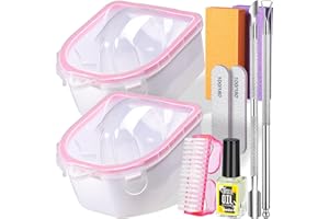 Teenitor 10Pcs Nail Soaking Bowl Kit 2 Soak Off Bowl Nail Soaking Bowl Acetone Proof Soak Off Gel Polish Remover Bowl, Manicure Bowl Cuticle Peeler Scraper Cuticle Oil Nail File and Buffer Nail Brush