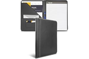 Samsill Contrast Stitch Leather Portfolio, 8.5 inch x 11 inch Writing Pad, Black