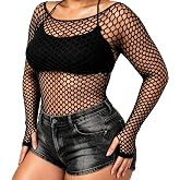 Addveyra Fishnet Top Women Black Long Sleeve Mesh Shirt for Festival Party | Crew Neck, Nylon
