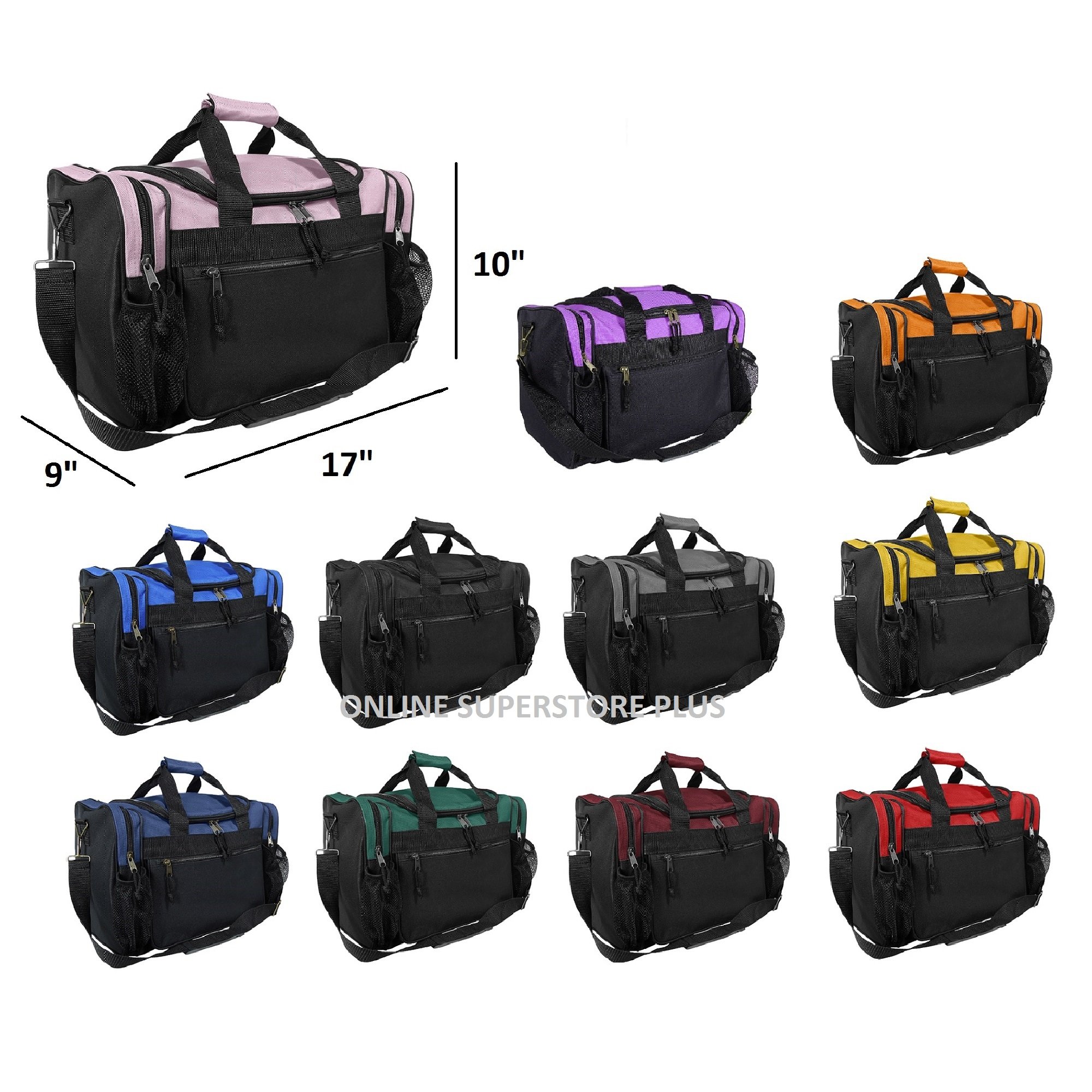 DALIX 17" Duffle Bag Dual Front Mesh Pockets (Black Gold Gray Dark