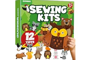 QUOKKA Kids Crafts Ages 4-8, DIY Beginner Needle and Thread Kit - 12 Wild Animals Sewing Kit Basic - Fun Arts Crafts for Kids Ages 6-8 Girls Boys - Plastic Needles, Scissors - 6+ Year Old Girl Gifts