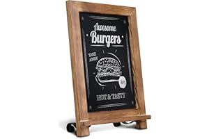 HBCY Creations Rustic Torched Wood Tabletop Chalkboard with Legs/Vintage Wedding Table Sign/Small Kitchen Countertop Memo Board/Antique Wooden Frame (9.5” x 14” Inches) (Torched Brown)