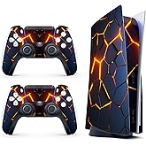 Skin Sticker for Game Console 5 Cover - Lava, Compatible with Both Disc Edition & Digital Edition (not Slim Ver) - 2 Controller Skins & Console Skin - No Bubble, Full Protection, Removable