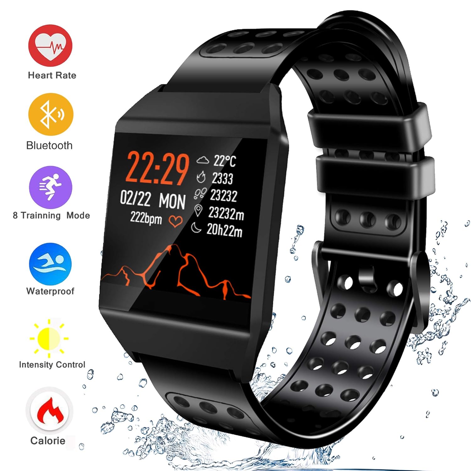 Bluetooth Smart Watch Fitness Tracker, Activity Tracker Heart Rate Sleep Monitor Message Reminder Pedometer Sport Watches Compatible with iOS Android ...
