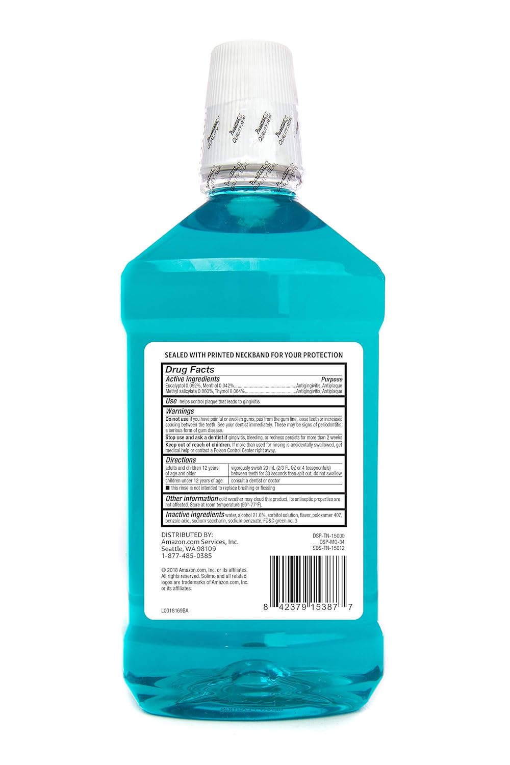  Brand - Solimo Antiseptic Mouthwash, Blue Mint, 1.5 Liters, 50.7 Fluid Ounces, Pack of 1 : Health & Personal Care
