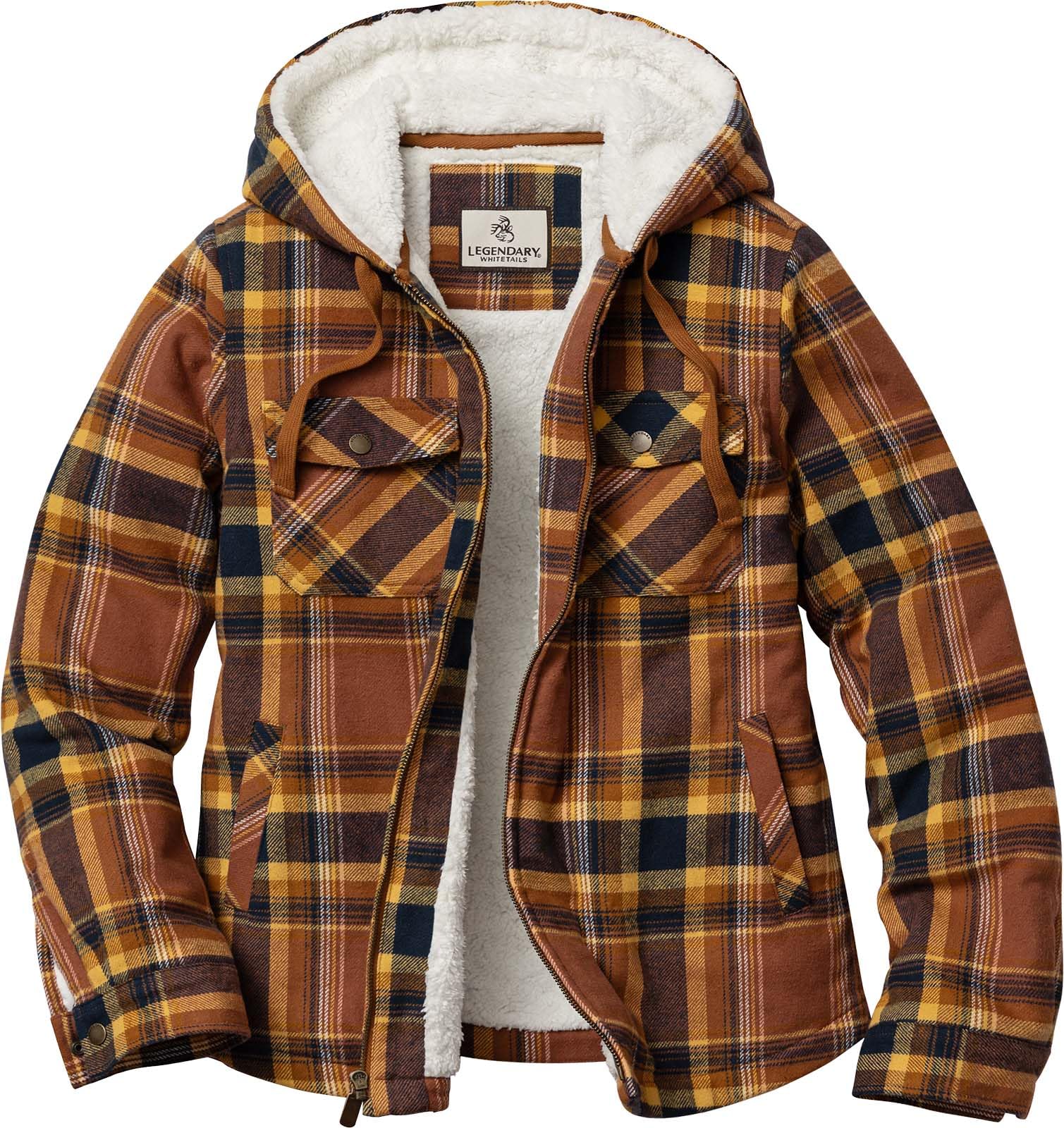 Legendary Whitetails Womens Hooded Shacket Berber Lined Shirt Jacket with Drawstring Hood, Lake Cabin Plaid, 2X Image