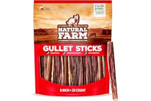 Natural Farm Gullet Sticks (6 Inch, 25 Pack), Grain-Free, Preservative-Free & Fully Digestible Beef Esophagus – Gentle Yet Effective Fun - Best for Light, Pups & Senior Chewers