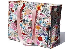 ESVAN Utility Tote Bag with Zip Top Waterproof Teacher Tote Bag for Teacher Work Women Beach