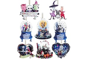 GADLUCKKI 2024 Nightmare Before Christmas Tree Decorations, 8PCS Acrylic Cute Jack and Sa&lly Pendants Hanging, 2D Flat Tree Ornaments with Printing and Car Interior, 10cm/3.93in