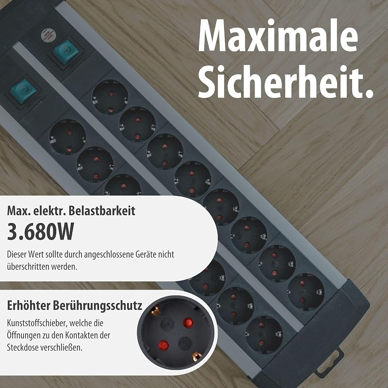 Premium-Alu-Line Steckdosenleiste 16-Fach, 3m