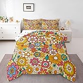 Erosebridal 60S 70S Hippie Flower Comforter Set, Groovy Floral Bedding Set Twin, Boho Vintage Flowers Down Comforter 90S Groovy Aesthetic Duvet Sets for Kids Girls Teens Adult Women, Colorful