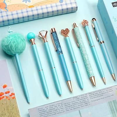 WEMATE 8Pcs Ballpoint Pens Set Blue Ink Women Gift Wedding Bridesmaid