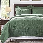 Anluoer Quilts Queen Size Set，Olive Green Summer Lightweight Bedspread | Morden Style Embossed Coverlet with 2 Pillow Shams,Soft Microfiber Quilt for All Seasons, OEKO-TEX Certified