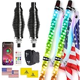 Quick Release Whip 2PCS 3FT Whip Lights with Spring Quick Release Base | Quick Disconnect Mount Spiral RGB LED Whips APP &amp; Remote Control Music with Rocker Switch for UTV ATV RZR SXS Can-Am