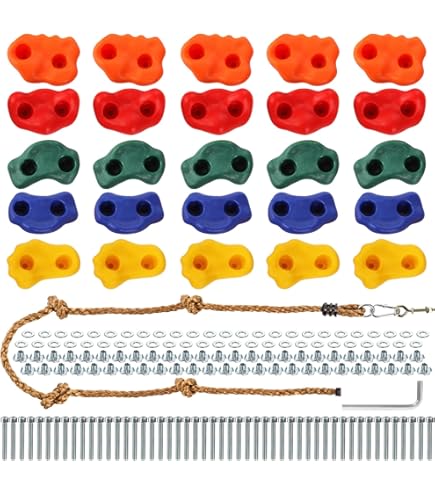 VEVOR 32 Prises D’Escalade Colorées – Kit Poignées Murales Pour Mur D’Escalade Enfants Et Adultes Avec Vis Et Corde