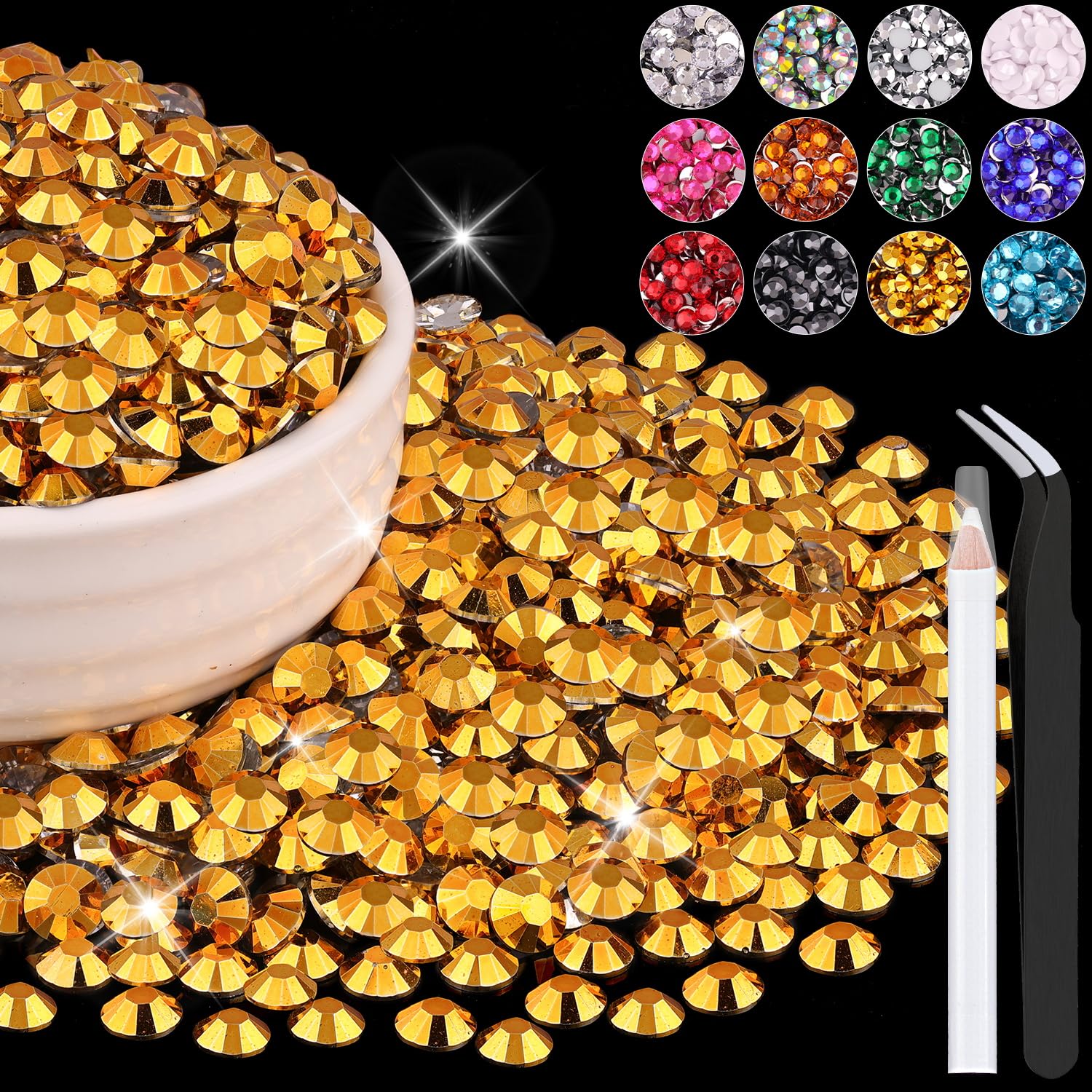 Photo 1 of 1500PCS 6mm Resin Rhinestones Bulk for Crafting (Copper Gold), Flatback Bedazzling Crystals for Crafts DIY Nail Decoration, Gems Charms for Tumbler Shoes Clothing Fabric with Pickup Pen and Tweezers