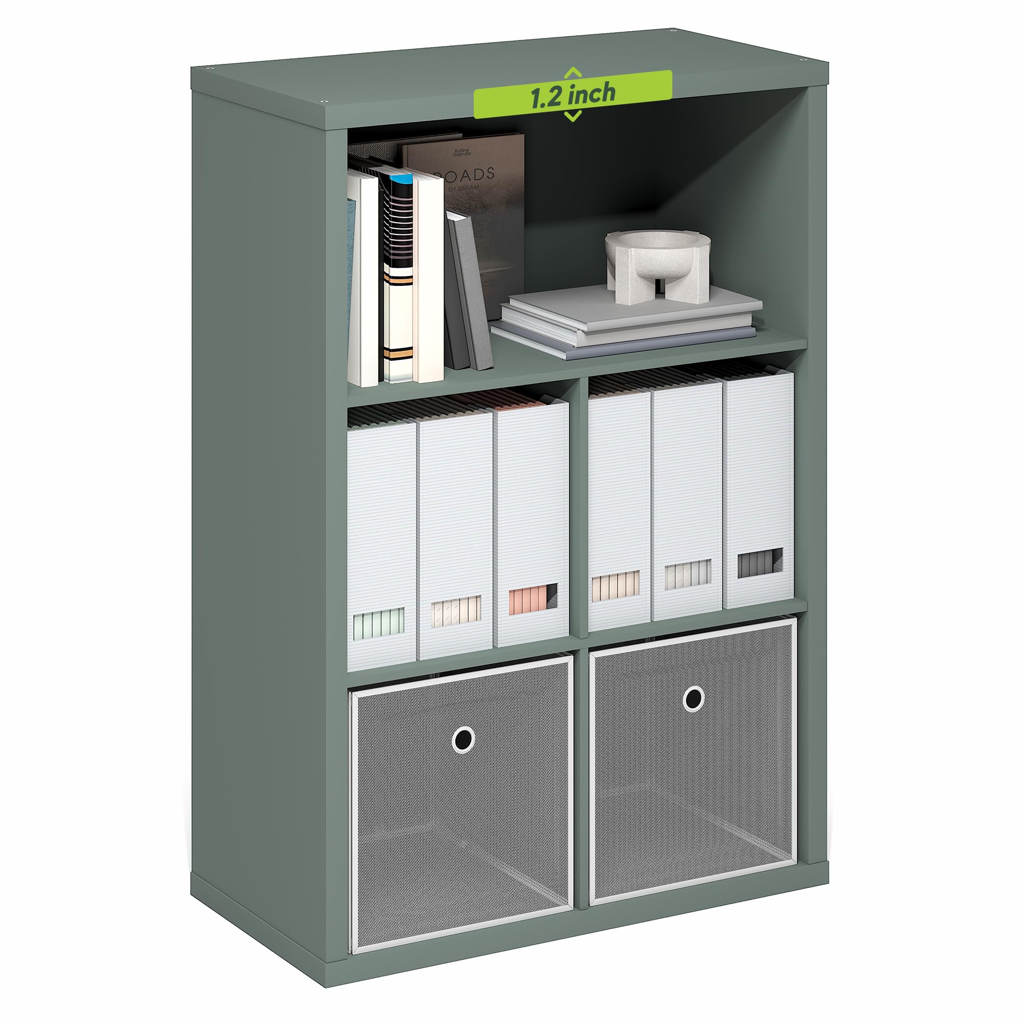 Furinno Cubicle Book Shelf, 5-Cube Bookshelf, Extra Thick Frame Cube Storage Organizer Bookcase with Closed Back, 15.3 x 29.9 x 43.3, for Living Room, Bedroom, Home Office, Sage Green Image