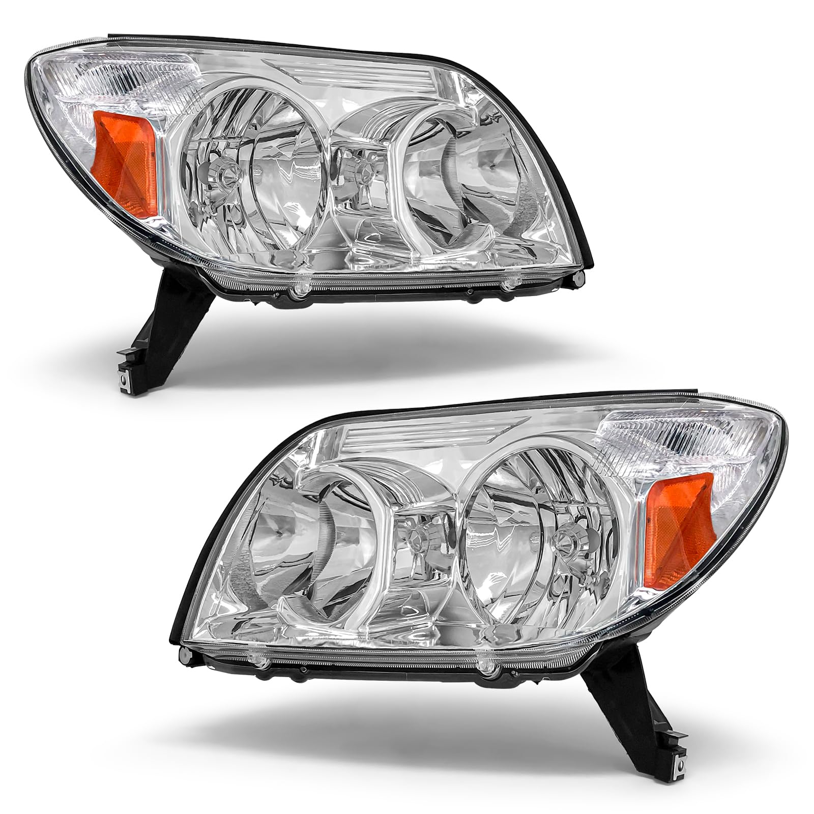 Photo 1 of ADCARLIGHTS Headlight Compatible with Toyota 4Runner 2003 2004 2005 Chrome Housing Amber Reflector Replacement Pair