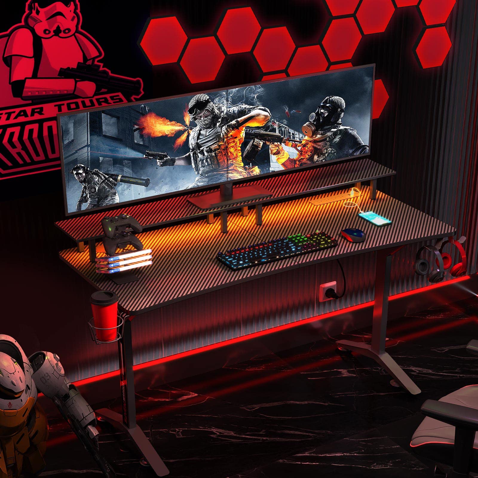 Mua SEVEN WARRIOR Gaming Desk 55INCH with LED Lights & Power Outlets ...
