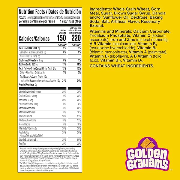 GOLDEN GRAHAMS BREAKFAST CEREAL, GRAHAM CRACKER TASTE, MADE WITH WHOLE GRAIN, FAMILY SIZE, 18.9 OZ