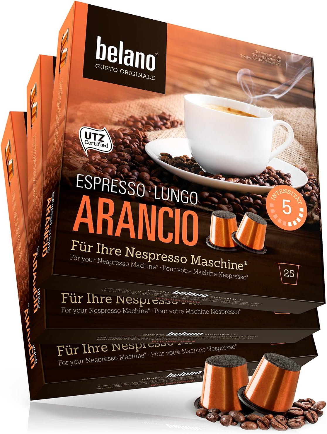 Belano 75x Coffee Capsules Compatible with Nespresso * Arancio 100% Arabica