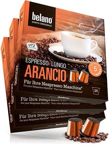 75 Nespresso kompatible Kapsel Capsule Arancio Stärke 5 Espresso Caffe Crema 100% Arabica Kaffee Kapseln Kaffeekapseln kompat