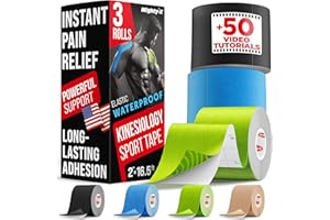 MIGHTY-X Waterproof Kinesiology Tape - 3 Rolls - Knee Support & Muscle Pain Relief - 16.4 ft Uncut Sports Kinetic Tape for Joint Stability - 50 Instructional Videos