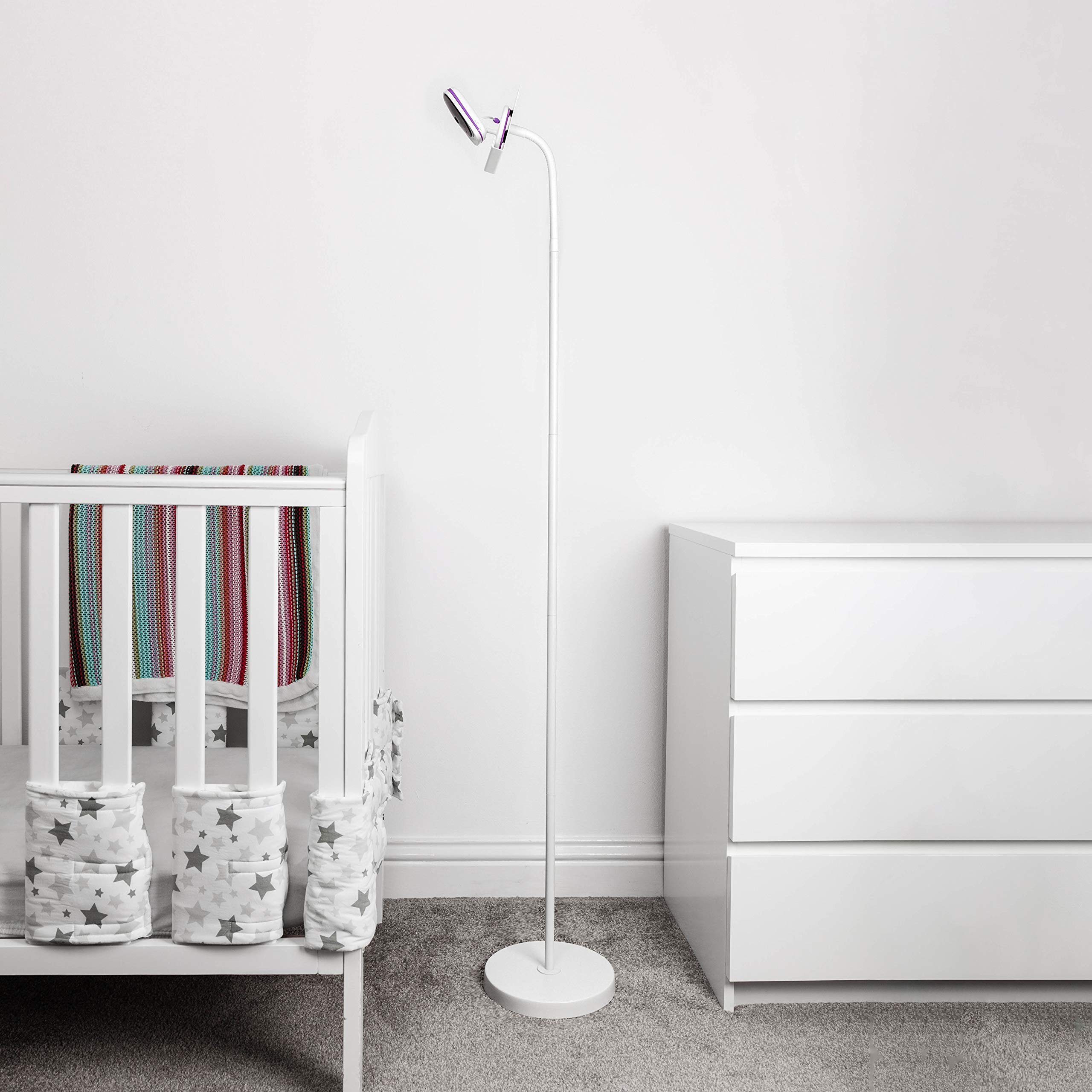 Flexi Air 360 Pro (Round Base) The Universal Freestanding Baby Monitor Holder, Baby Video Monitor Shelf with Flexible Hose, Camera Stand for Nursery Compatible with Most Baby Monitors (White)