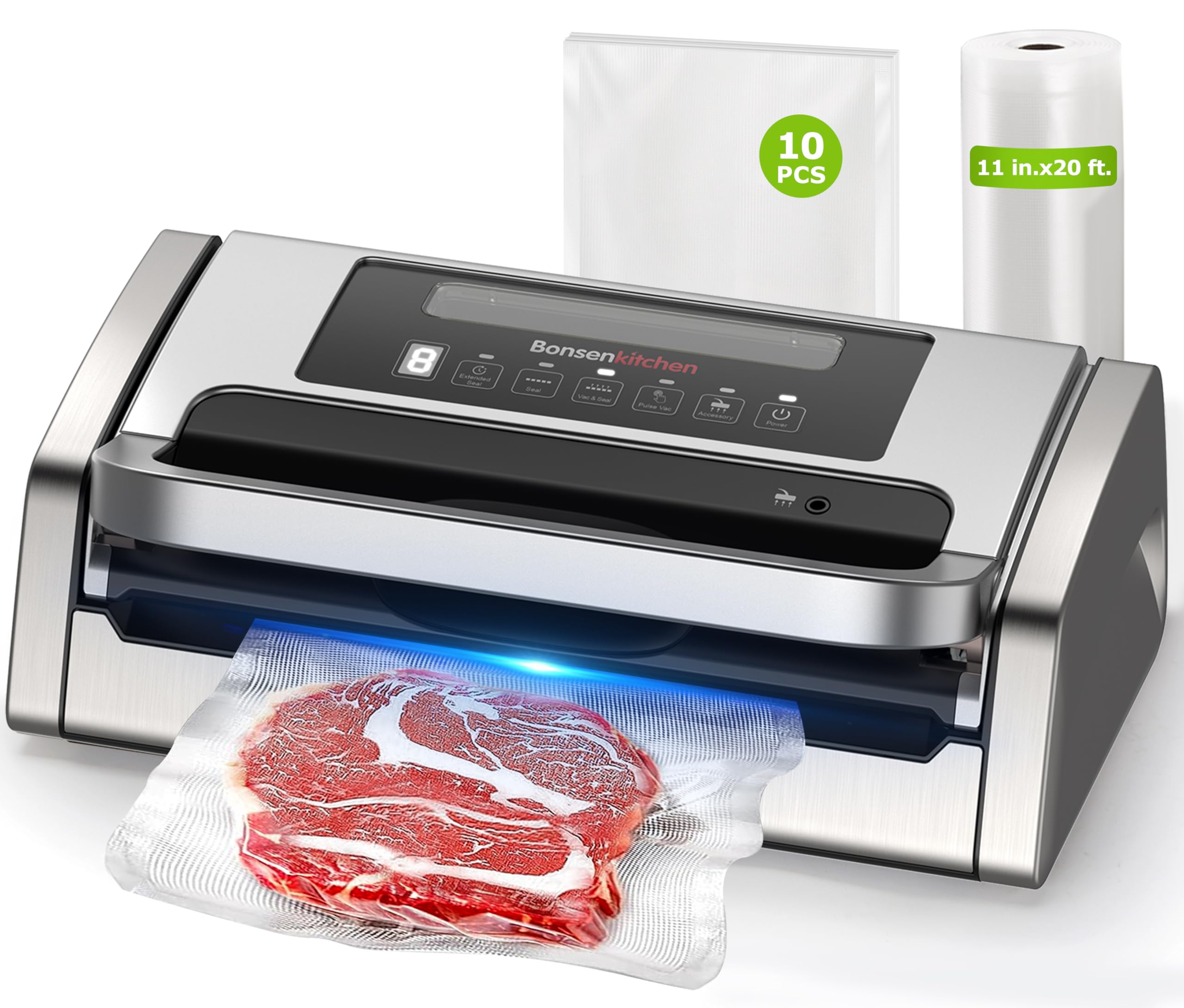 Photo 1 of **FACTORY SEALED** Bonsenkitchen Vacuum Sealer Machine, Powerful Low-Noise Food Vacuum Sealer, Globefish Technology for High-Speed Continuous Working (Full Silver)