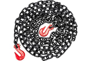 VECKYJL Binder Chain G80 Transport Binder Chain 3/8 Inch x 20 Foot - Tie Down Chains with Clevis Grab Hooks 7,100 lbs Safe Working Load Log Chain for Transporting Towing Binding Equipment, Black