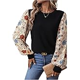 SOLY HUX Women's Floral Long Sleeve Tops Crew Neck Boho Printed Blouse Teacher Shirts Fall Clothes
