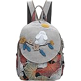 Womens Boho Cotton Hemp Cloth Backpack Boho Vintage Embroidered Casual Purse