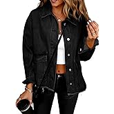 Glamaker Womens Jean Jackets Cropped Casual Denim Jacket Button Down Vintage Loose Frayed Hem Fall Coat with Pockets